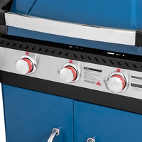 Barbecue à gaz commercial d'extérieur très demandé avec finition thermolaquée, roulettes, allumage automatique et personnalisation possible
