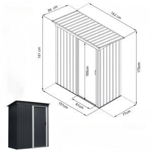 <span class=keywords><strong>Abri</strong></span> de <span class=keywords><strong>jardin</strong></span> portable en acier galvanisé robuste et imperméable de 6 pi x 5 pi avec porte coulissante simple et verrouillable pour l'extérieur - Product Image 2