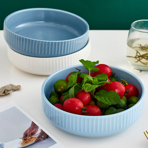 Nordic Embossed Striped Ceramic 7inch 8inch Bowl Fish Plate Color Glazed Porcelain Bowls - Product Image 6