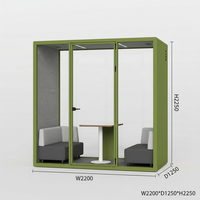 Cabine insonorisée de bureau moderne ultra-mince en aluminium avec cadre réglable et LED vertes, modulaire, pour immeubles de bureaux, villas, hôpitaux