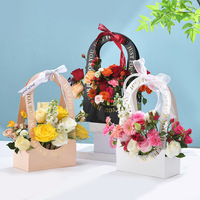 Boîte d'emballage pour fleurs à fenêtre transparente, en papier synthétique, avec estampage à chaud ajouré, rectangulaire, portable, pour exposition, supermarché, épicerie