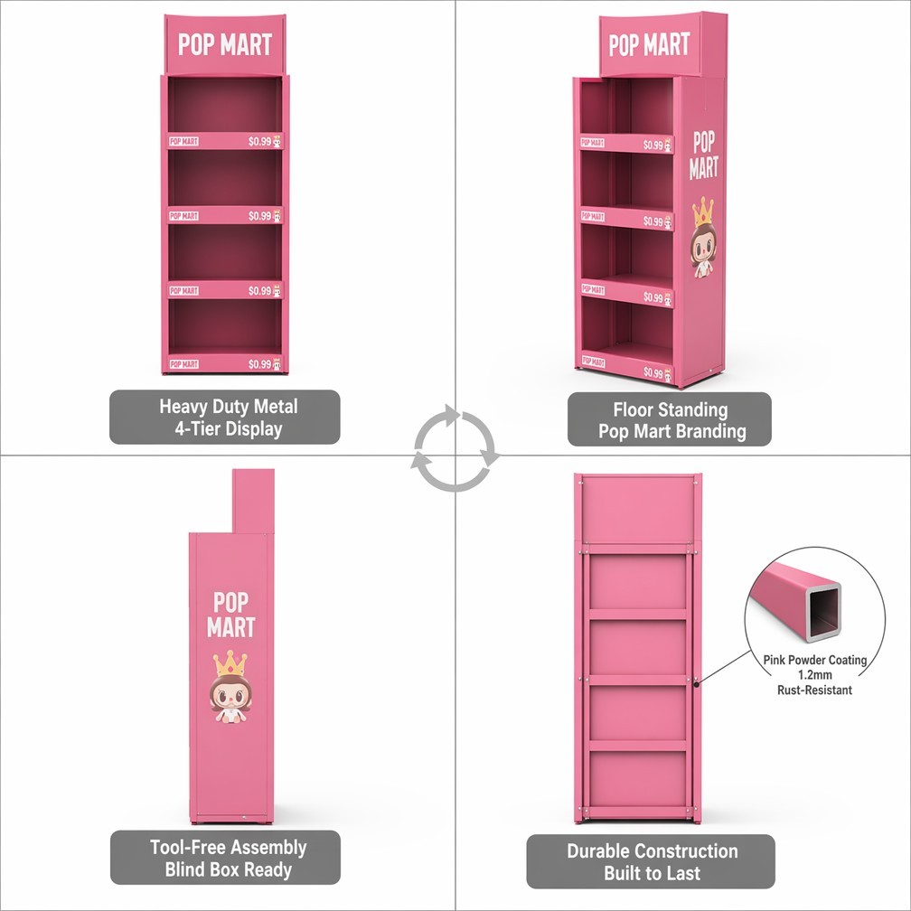 Apache Custom Toy Display Rack 4-Way 4-Tier Metal Blind Box Merchandiser Knock Down Rotating Stand for Gift Shop Retail OEM ODM — view 3