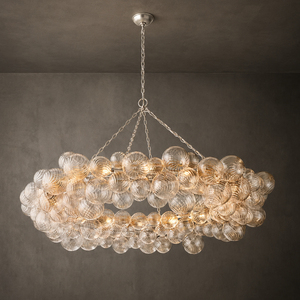 Lustre en verre à anneaux, abat-jour à bulles côtelées multicouches, chaîne argentée, LED, télécommande, hauteur réglable, luminaire de plafond pour - Product Image 3