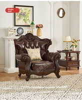 Hochwertiges U-förmiges Dreisitzer-Sofa im amerikanischen Stil aus echtem Leder, Schwamm, vollnarbiges Rindsleder, leichtes Luxusdesign, Kirschholzrahmen