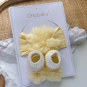 Set di Calzini e Fascia per Neonati all'Ingrosso, Colore Unito in Cotone <span class=keywords><strong>Antiscivolo</strong></span>, Casual, Lavorato a Maglia, Traspirante con Fiori 3D - Product Image 4