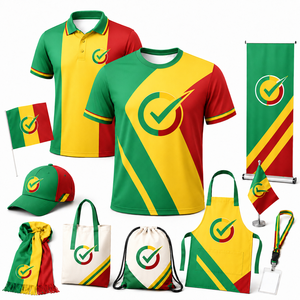 Ensemble de Marchandises Personnalisées pour la Campagne Électorale au Mali : Polo, T-shirt, Casquette, Écharpe, Sac Fourre-tout, Tablier et Drapeaux aux Couleurs Nationales pour les Politiciens - Product Image 1
