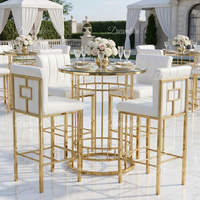 Table de bar ronde moderne en acier inoxydable avec plateau en verre et accoudoirs, design durable pour usage commercial, hôtels, restaurants, mariages, fêtes