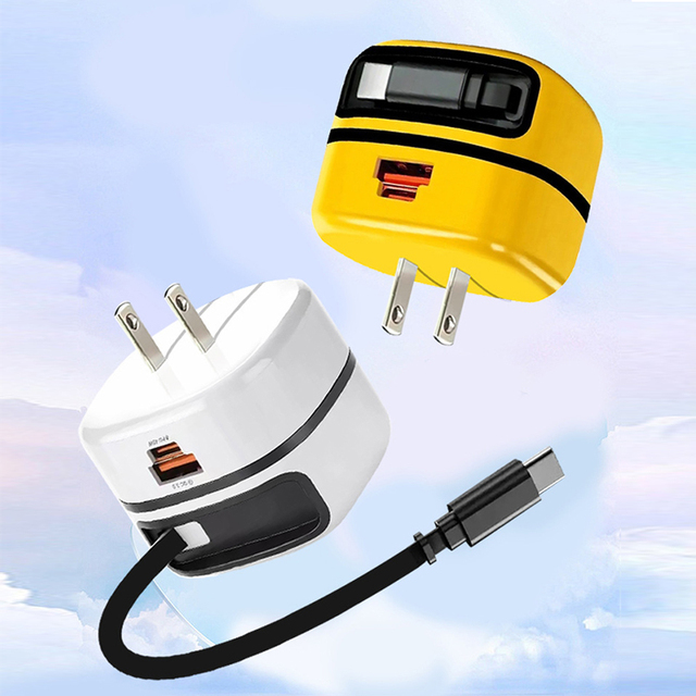 65W GaN Fast Charger 3 in 1 USB Type-C Ports PD 25W USB-C Retractable Cable Power Adapter for iPhone 17 Samsung