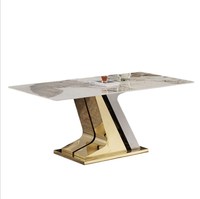 Ensemble de table à manger ovale en acier inoxydable haut de gamme avec 6 chaises modernes en marbre pour meubles de maison