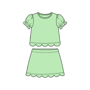 Vestido de verano para niña GSD3931, personalizado, verde oscuro, estampado, manga corta, hasta la rodilla, transpirable, con falda, venta al por mayor, tela con borde festoneado - Product Image 3