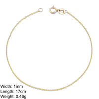 Pulseras de Oro Sólido de 9 Quilates con Cadena de Eslabones de 1 mm, Apilables y Simples, para Mujer, Joyería de 9k, Resistentes al Deslustre, Regalo