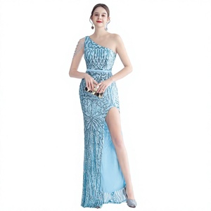 Nouvelle Robe de Soirée Longue en Satin de Luxe Exquis, Ornée de Paillettes, de Fleurs et de Pompons, à Épaule Dénudée, Fente Latérale, Coupe Sirène Perlée - Product Image 2