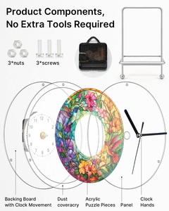 Colorful Bird Flower Stained Glass Style Acrylic Jigsaw Puzzle <b>Clock</b> Stand Up Desktop <b>Clock</b> <b>Art</b> Craft DIY Puzzle Gift For Home D - Product Image 2