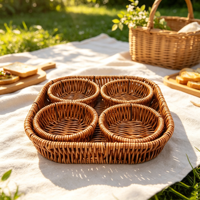 Corbeille carrée rétro en rotin PP écologique pour fruits secs, plateau de service pour table basse de salon, panier de rangement pour articles divers - Vente transfrontalière