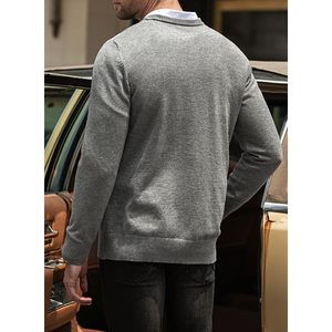Pull à col en V décontracté pour hommes, coupe ajustée, à manches longues, à losanges, pull en tricot côtelé, anti-rides, anti-rétrécissement, chaud, à motif imprimé - Product Image 1