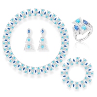 Achat en ligne de colliers, boucles d'oreilles, bagues et bracelets classiques bleu turquoise, bijoux en laiton, cadeaux de mariage, ensemble de 4 pièces