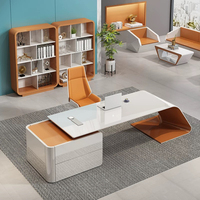 Design moderno tavolo manager forma arancione bianco direttore ufficio tavolo grande scrivania executive con sedie