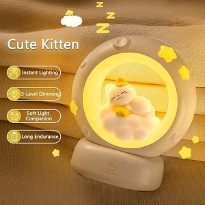 Cartoon Cat Moon Ring Night Light Soft Warm LED Ambient <b>Lamp</b> Rechargeable Cute Kitty Cloud <b>Lamp</b> For Children Room Decor Gift - Product Image 3