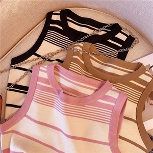 Chaleco de punto corto informal a rayas sin mangas de alta calidad, superventas al por mayor - Product Image 1