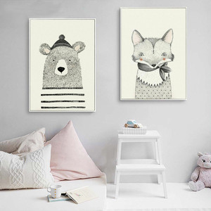 Cartoon Fox Bear Canvas Poster Print Nordic minimalista Baby Kids Room Art Decor - Product Image 1