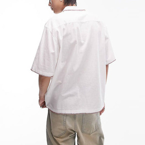 Oem <span class=keywords><strong>Chemise</strong></span> <span class=keywords><strong>blanche</strong></span> en lin brodée et décontractée à manches courtes et à col rabattu pour hommes - Product Image 2