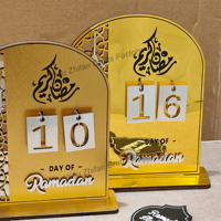 Kalender Hitung Mundur 30 Hari Idul Fitri Bentuk Bulan DIY Cermin Akrilik Dekorasi Meja Muslim Islam Ramadan