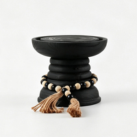 Porte-bougie vintage en résine noire avec pompon en perles de bois, chandelier décoratif pour table, idéal pour la maison, les mariages et les fêtes