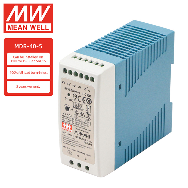 Mean Well MDR-40-5 40W Industrial Din Rail Single Output Power Supply