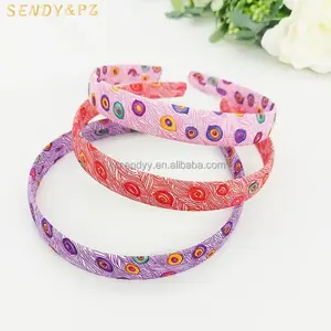 Mùa Hè Mới trẻ em cô gái hoa kẻ sọc in 2cm mỏng cạnh tóc ban nhạc vải wrapper Headband headdress cung cấp bán buôn