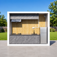Maison conteneur pliable haut de gamme moderne avec cuisine extérieure intégrée, salle de douche, buanderie et bureau, servant de bâtiment de bureaux