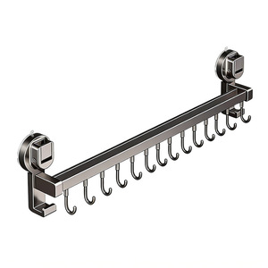 Wall Mounted Suction Cup Storage Rack With <b>Hooks</b> Rectangle Design Punch Free <b>Kitchen</b> Utensil Organizer - Product Image 1