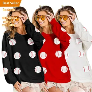 Lovedagear Spring Fall Game Day Long Sleeve Pullover Baseball Sequin Patch Dropped Shoulder Sweatshirts For Women