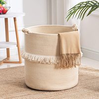 Paniers de rangement en corde de coton tissé durable marron, rangement de panier pliable avec poignées durables panier à linge pliable