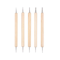 Ensemble de 5 stylos à pointe double en bois pour nail art, fourni directement par l'usine, pour liner, pointillage et manche en bois