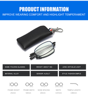 Lunettes de lecture pliables Eugenia anti-lumière bleue pour personnes âgées avec miroir, mini sac à fermeture éclair et pieds télescopiques, vente en gros