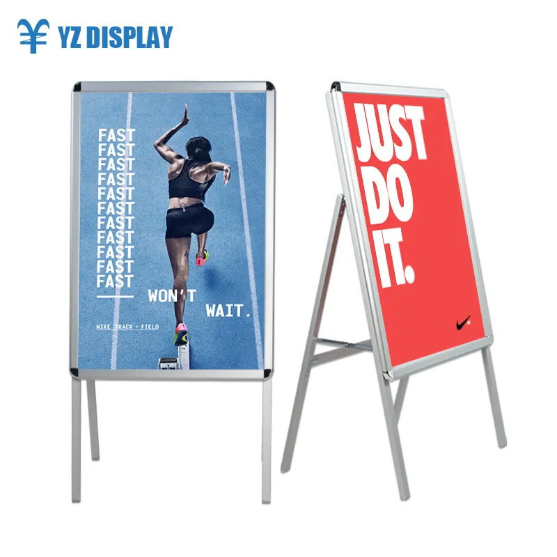 Sliver Kleur Acryl Cilinder Een Frame Display Stand Enkele & Dubbelzijdig Draagbare Poster Stand