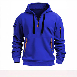 Sweat à capuche pour homme, printemps-automne, avec fermeture éclair, design multi-poches, doublure en velours rembourrée - Style décontracté sportif - Product Image 4