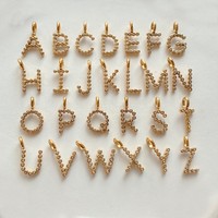 Pendentifs breloques alphabet initiales en acier inoxydable plaqué or 14 carats, 26 pièces, sertis de zircon, pour collier, bracelet, bijoux DIY, vente en gros