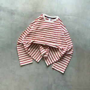 Custom Streetwear Casual Cotton Fabric <b>Striped</b> Long Sleeve <b>T</b> <b>Shirts</b> Oversized Crewneck Sweatshirt Vintage <b>Striped</b> <b>Shirt</b> - Product Image 3