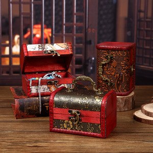 Antique Style Wooden Storage <b>Box</b> With Lock Retro Jewelry <b>Box</b> For Desktop Decorative Use - Product Image 2