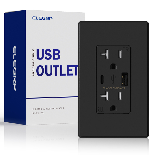 ELEGRP USB Receptacle with Type a & Type C USB Ports, NEMA 5-20R In-wall Socket, UL Listed USB Charger Wall Outlet
