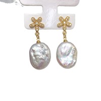 Shdiayun anting mutiara barok air tawar alami, anting-anting tetesan mutiara bunga berlapis emas 18K