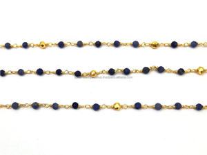 Cadena con cuentas de piedras preciosas de zafiro azul y pirita dorada - Product Image 3