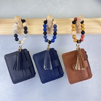 Dompet Baru Warna Solid Motif Bunga Stroberi Resleting Vertikal Dompet Koin Kulit PU Gelang Silikon Tempat Kartu Gantungan Kunci