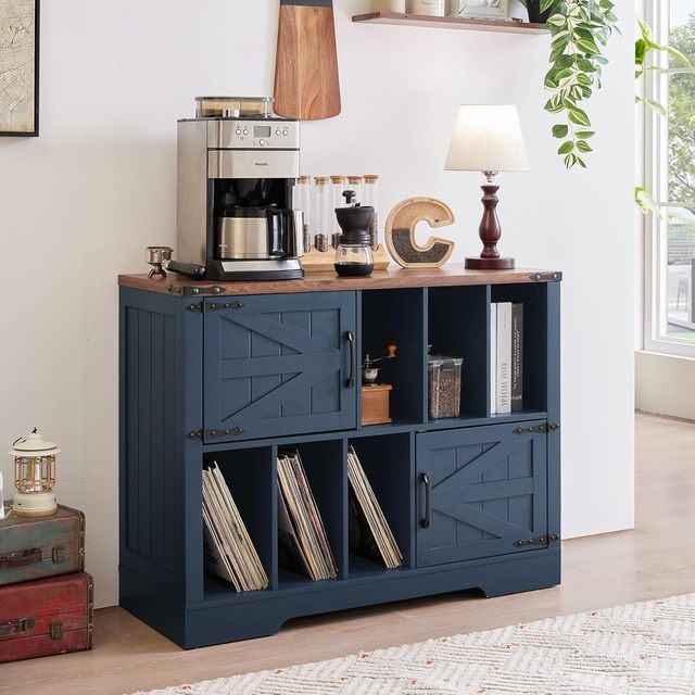 Large Record Player Stand with Vinyl Storage up to 450 Albums Mid-Century Modern Turntable Stand for Living Room