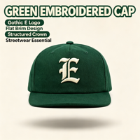 Casquette Snapback Homme Vintage Streetwear en Cuir Vert Foncé Brodé avec Lettres Empire et Couronne Structurée