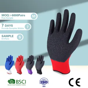 Fábrica al por mayor 13G rojo poliéster negro acabado de látex guantes de construcción SEGURIDAD INDUSTRIAL guantes de trabajo recubiertos de látex para el trabajo