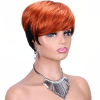 Perruque courte sans colle, style pixie, prête à porter, avec frange, coupe courte dégradée pour femmes noires, perruque en cheveux humains