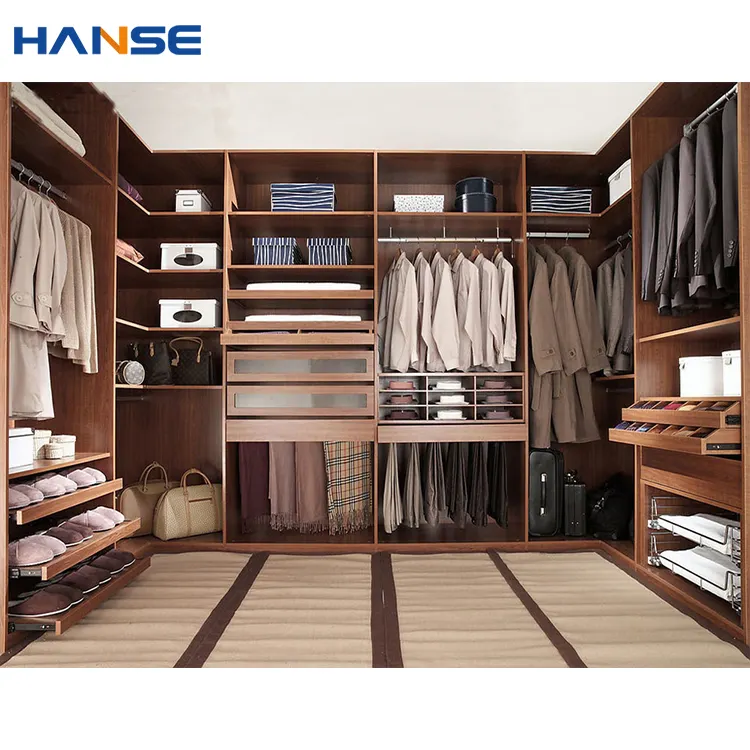 Moderno quarto de cama, armazenamento de parede guarda-roupas walkin armário conjunto sistema móveis quarto aberto estilo u roupas em forma de u guarda-roupa