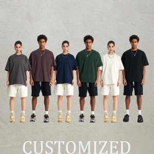 Camiseta básica de manga corta de 275 g/m², diseño de patchwork, logotipo personalizado, fabricación de camisetas, algodón puro, corte holgado, unisex. - Product Image 2